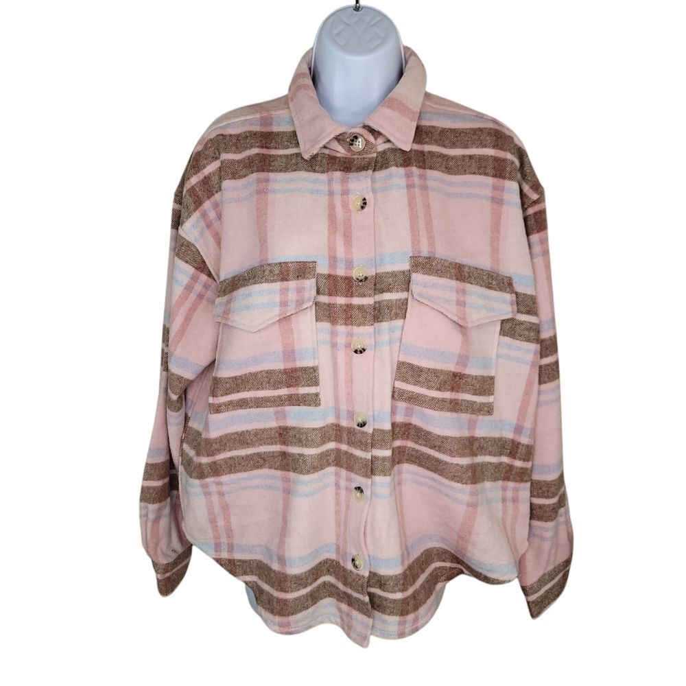 Barbie Womens Barbie Plaid Pink Flannel Shacket New Medium